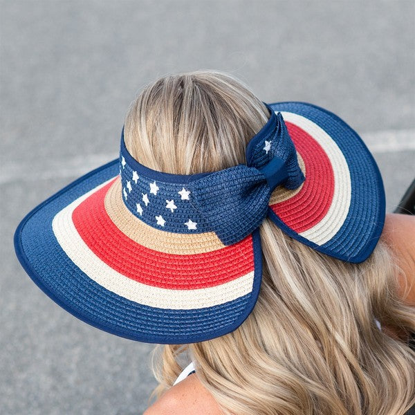 Patriotic Roll Up Straw Sun Hat