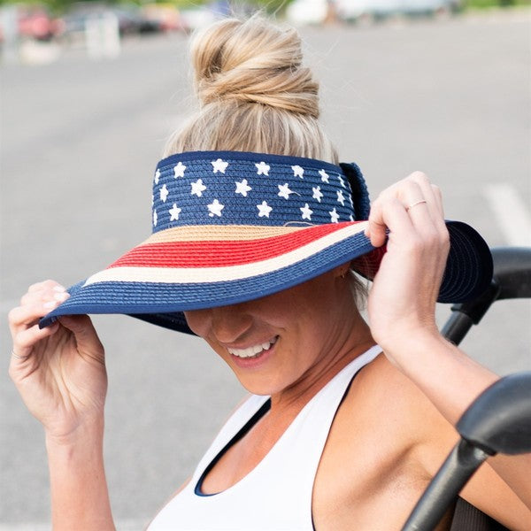 Patriotic Roll Up Straw Sun Hat