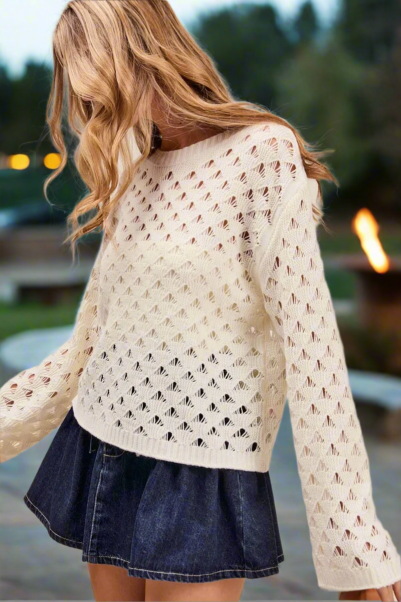 Geometric Pattern Open Knit Lightweight Women’s Summer Sweater