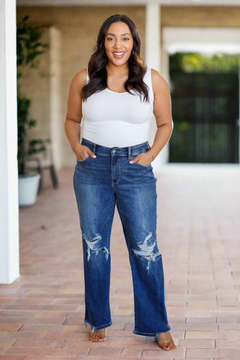 High Rise 90's Straight Jeans in Dark Wash by Judy Blue