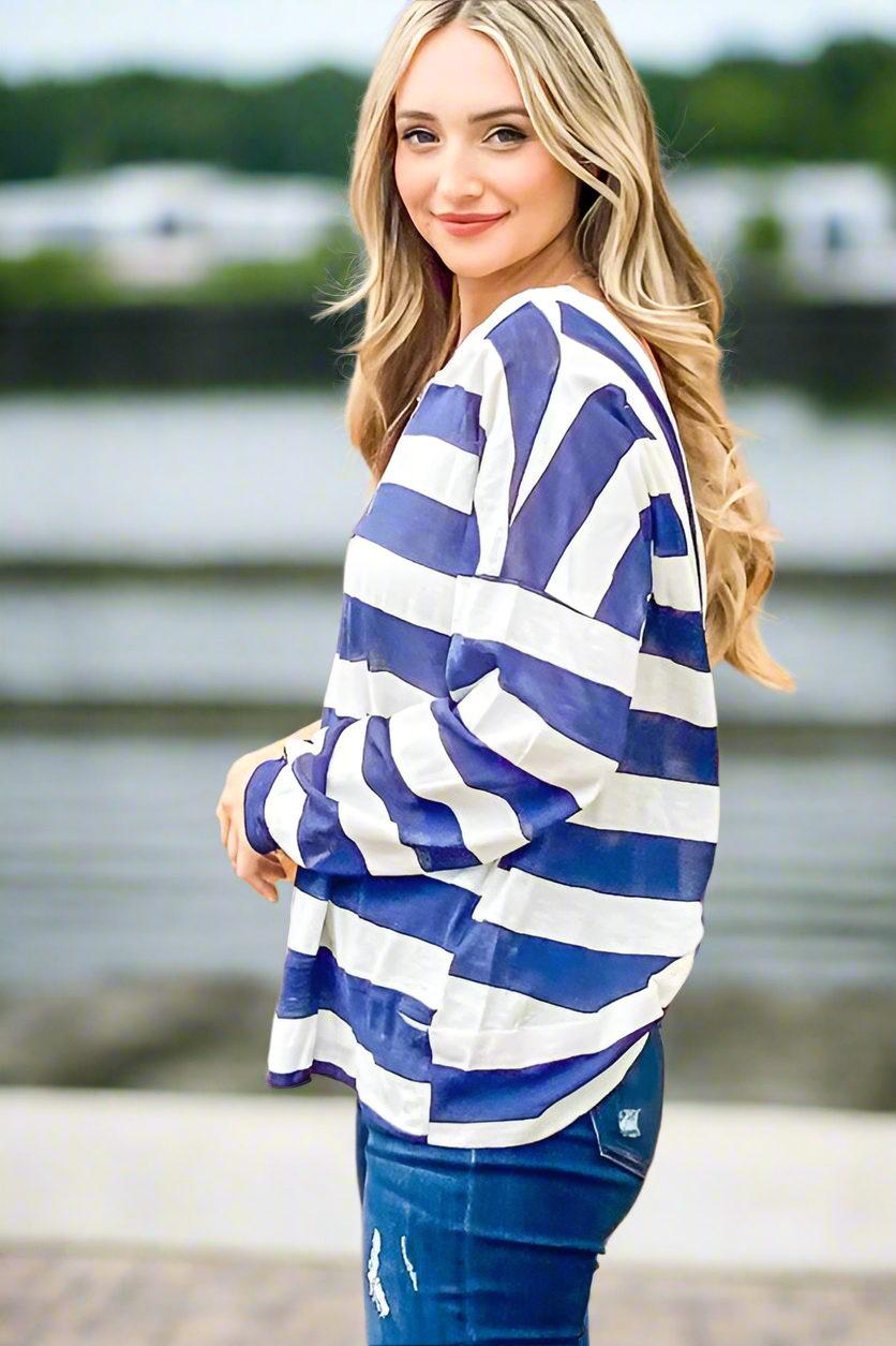 Women’s Stripe Twist Open Back Oversized Long Sleeve
