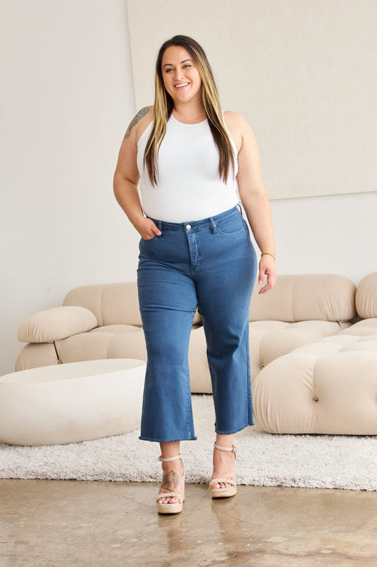 RFM Chloe Tummy Control High Waist Crop Jeans in Blue Slate