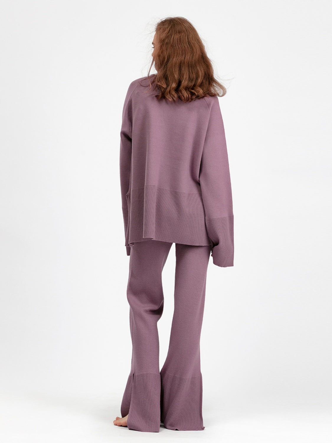 Slit Long Sleeve Top and Drawstring Pants Sweater Set