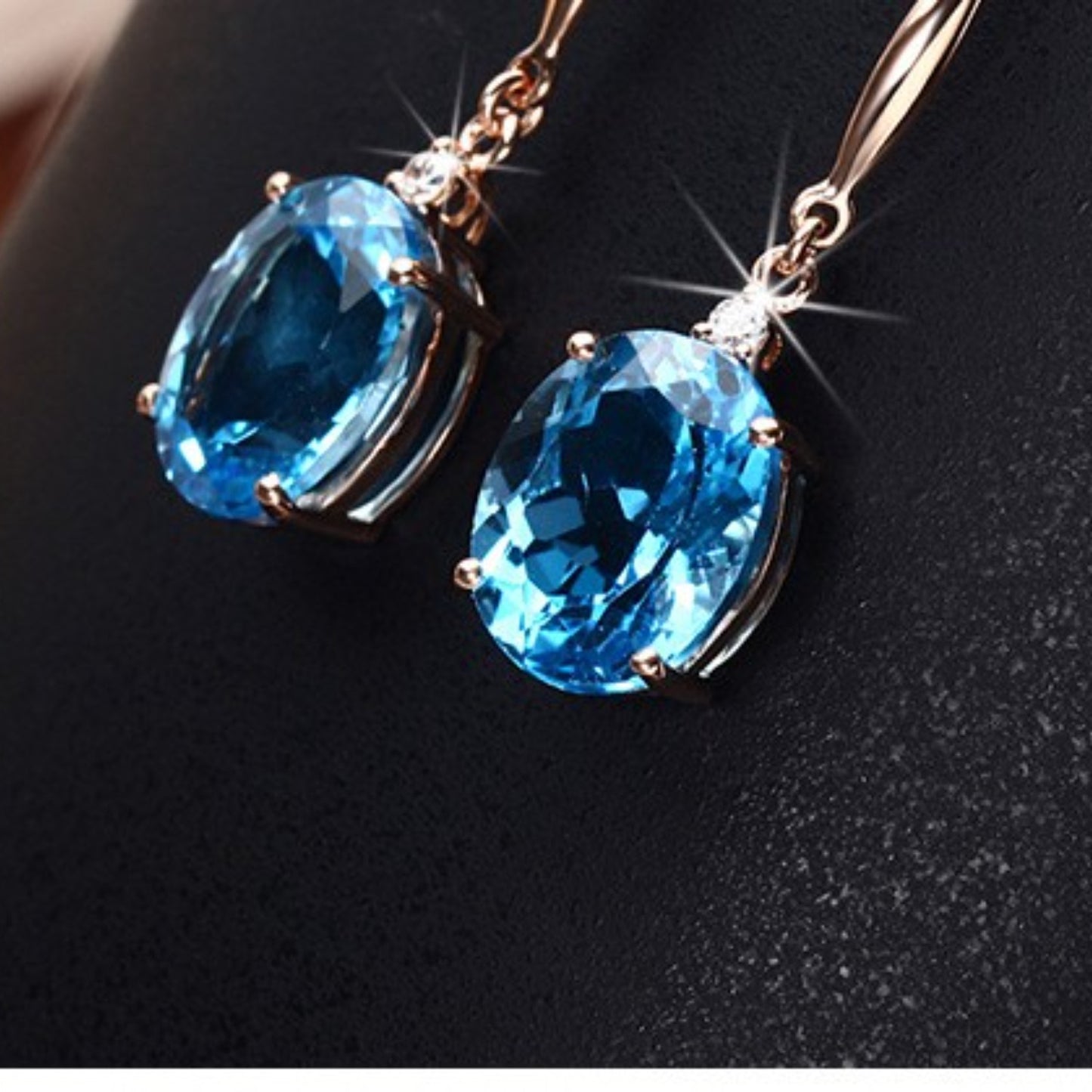 Rose Gold-Plated Blue Gemstone Earrings