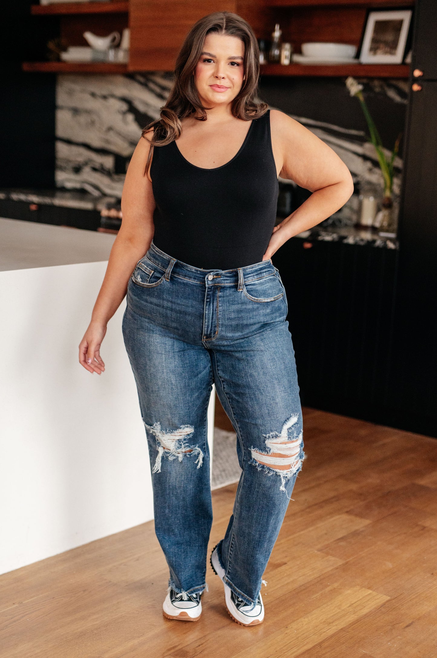 High Rise 90's Straight Jeans in Dark Wash by Judy Blue