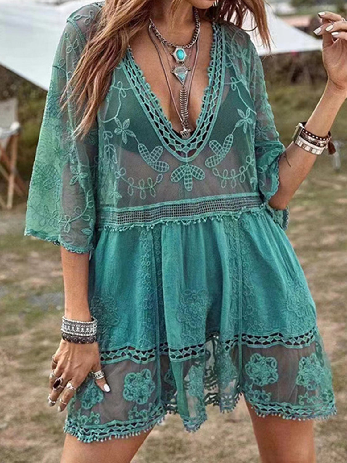 Lace Detail Plunge Cover-Up Dress