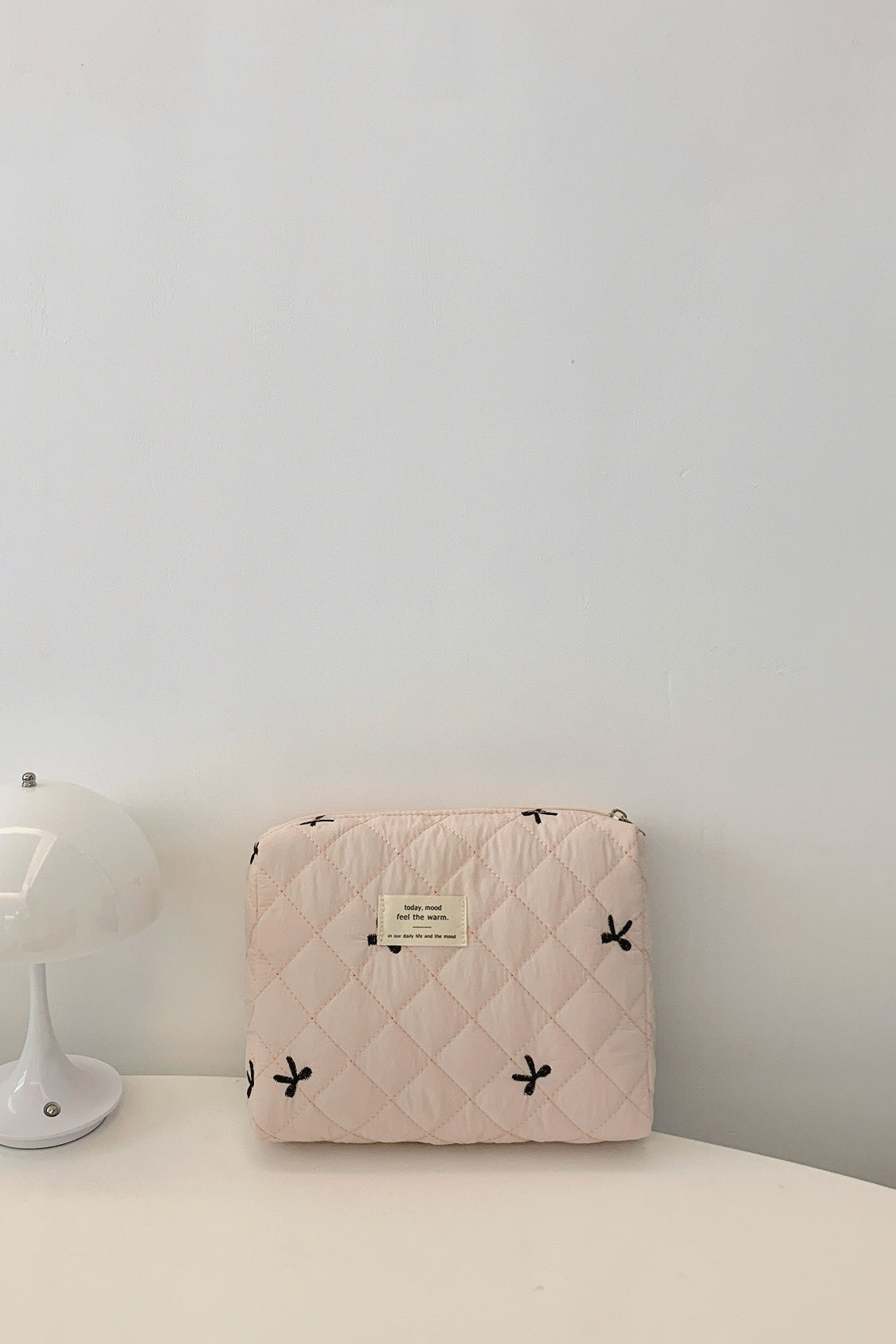 Medium Bow Embroidered Quilted Storage Bag