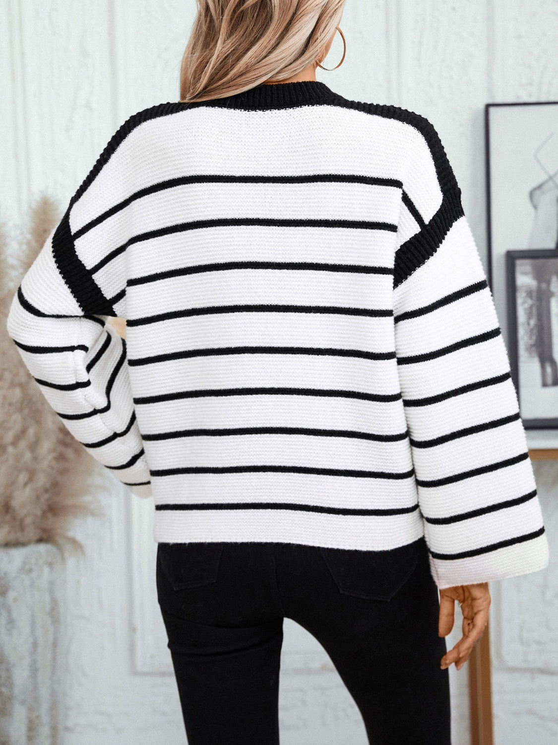 Classic Striped Wide Sleeve Sweater