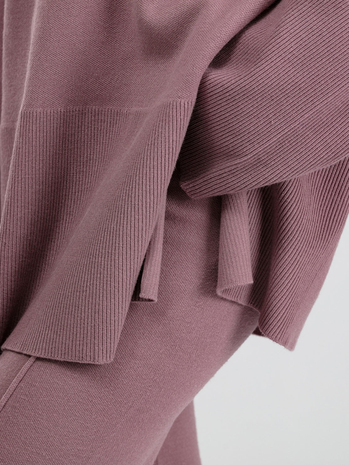 Slit Long Sleeve Top and Drawstring Pants Sweater Set