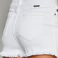 Kancan High Rise Frayed Hem White Denim Shorts