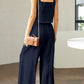Square Neck Top and Wide Leg Pants Set