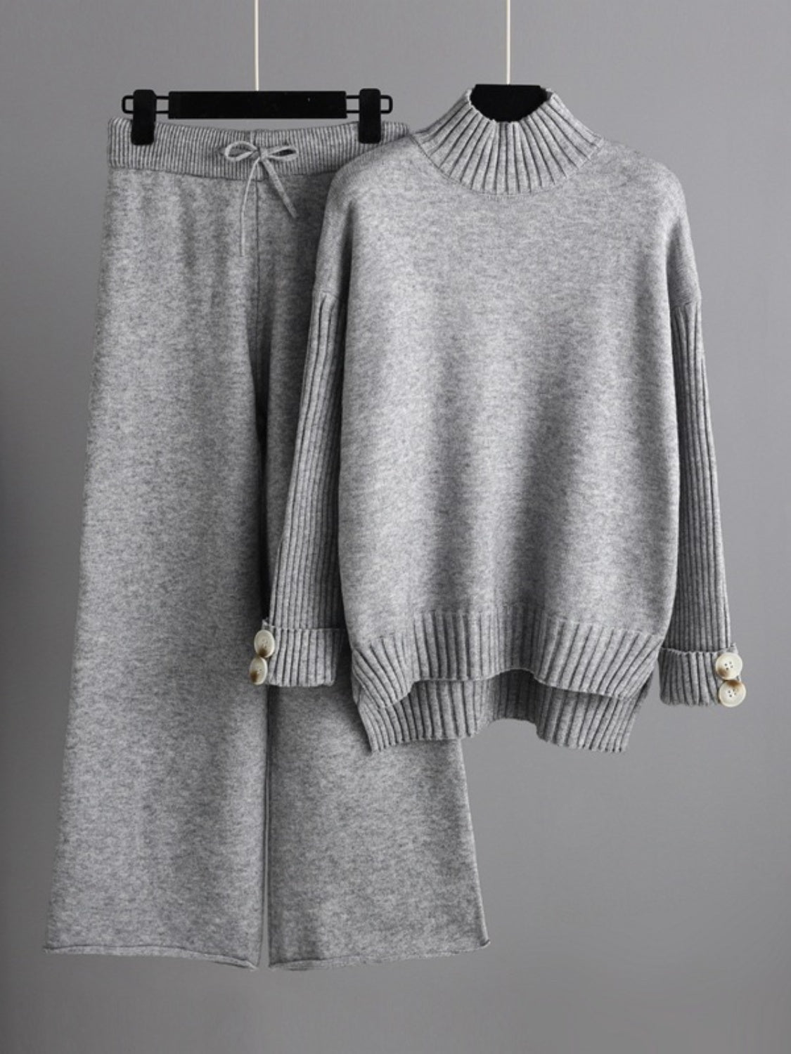 High-Low Turtleneck Top and Pants Sweater Set