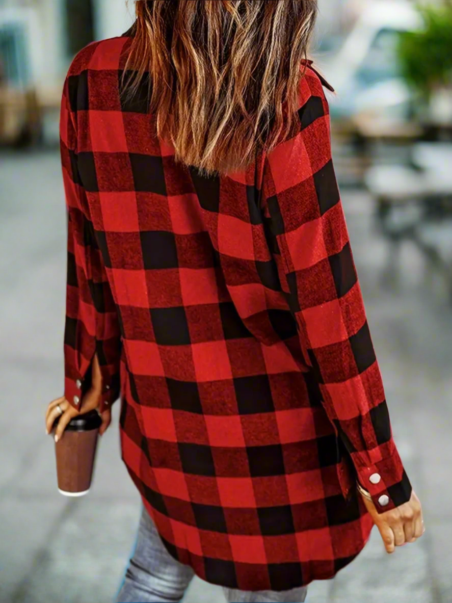 Plaid Snap Down Long Sleeve Shacket