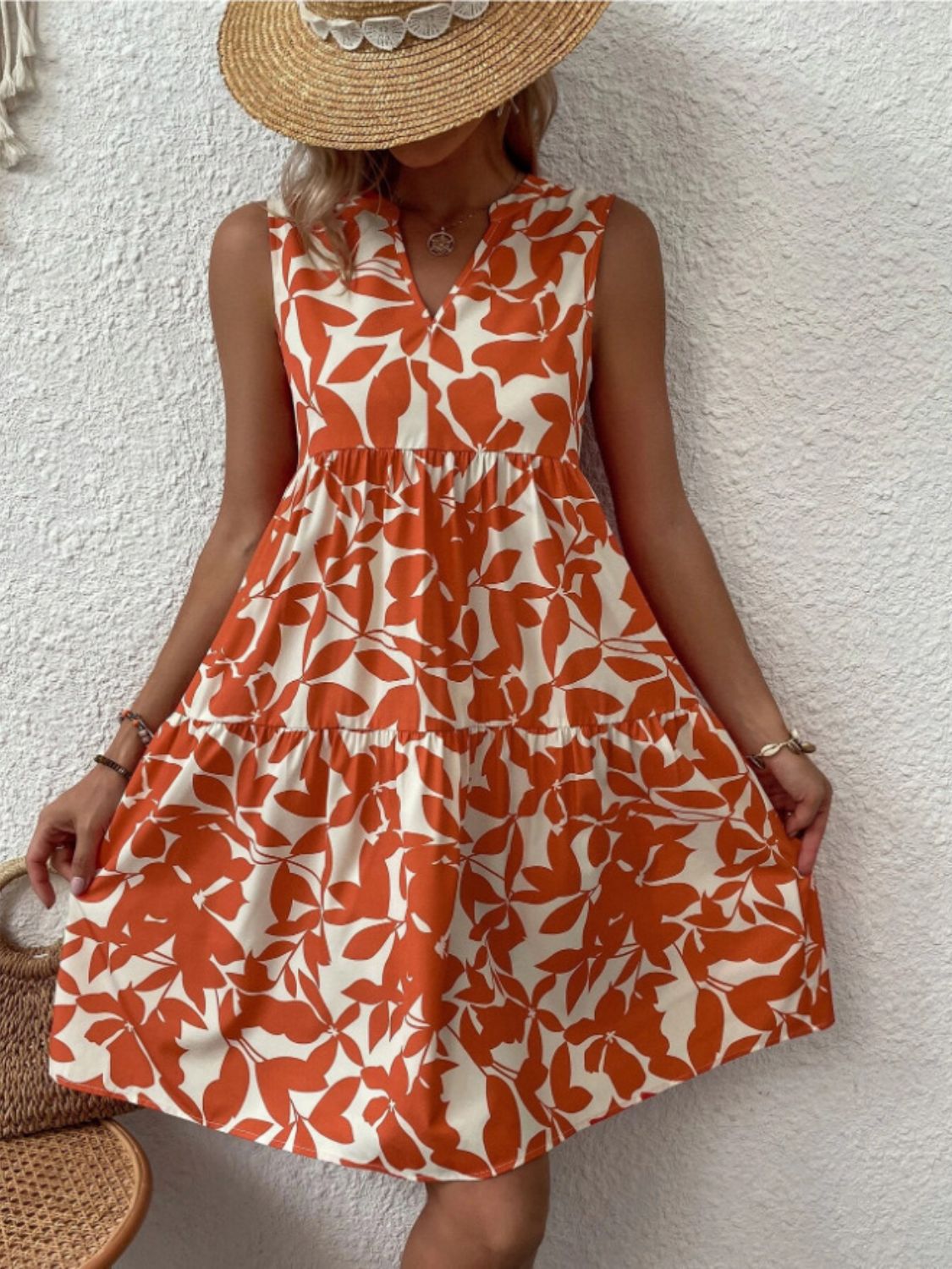 Notched Sleeveless Mini Dress