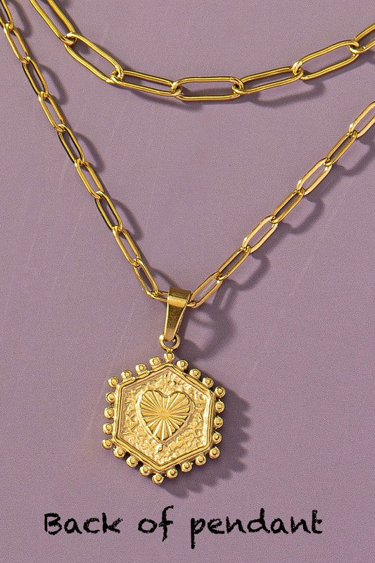 2 Row Brass Double Sided Hexagon Inital Necklace