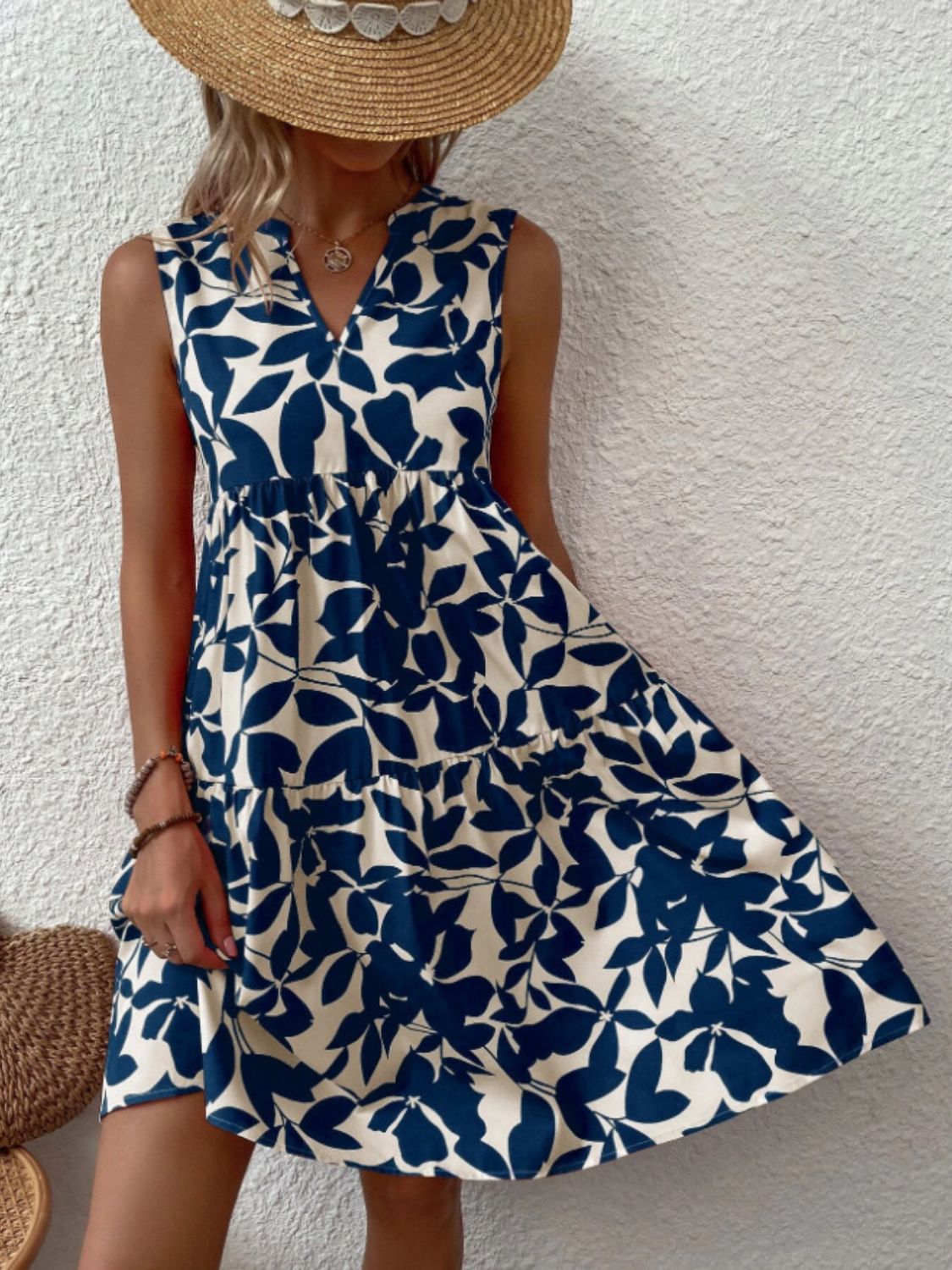 Notched Sleeveless Mini Dress