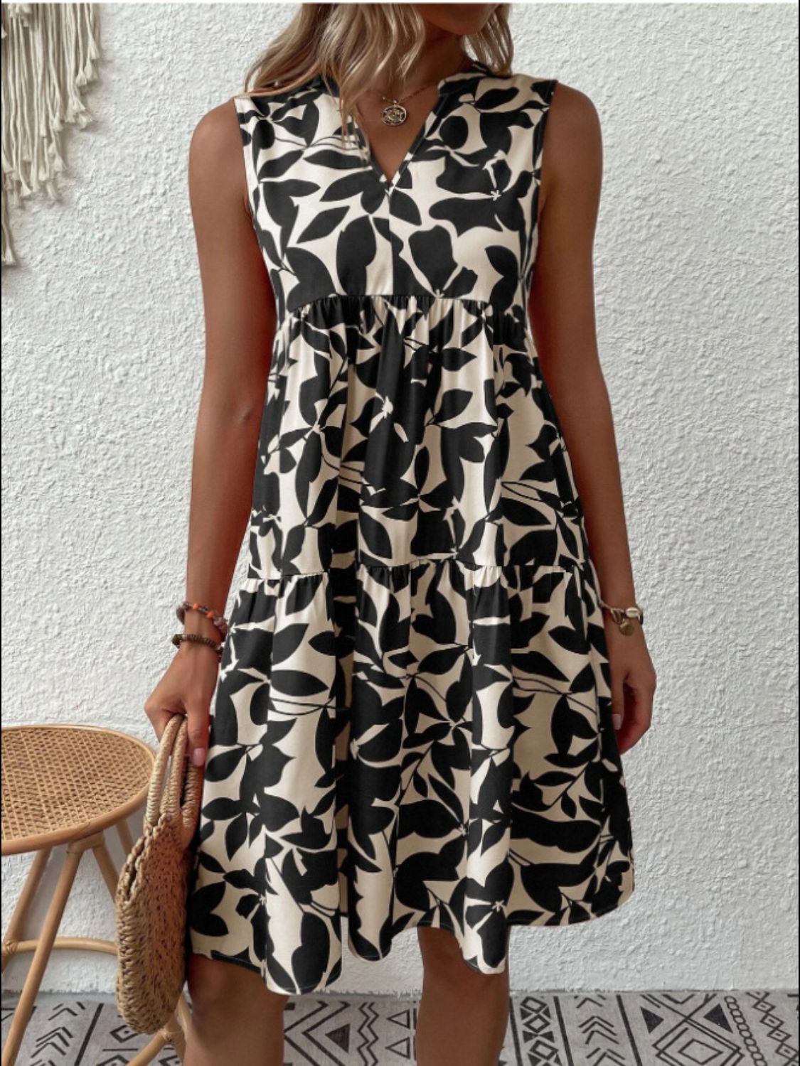 Notched Sleeveless Mini Dress