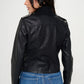 Knit Front Vegan Leather Crop Jacket