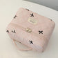 Large Bow Embroidered Quilted Storage Bag with Zip