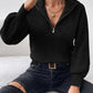 Black dropped shoulder half zip sweater for layering – chic fall fashion sweater