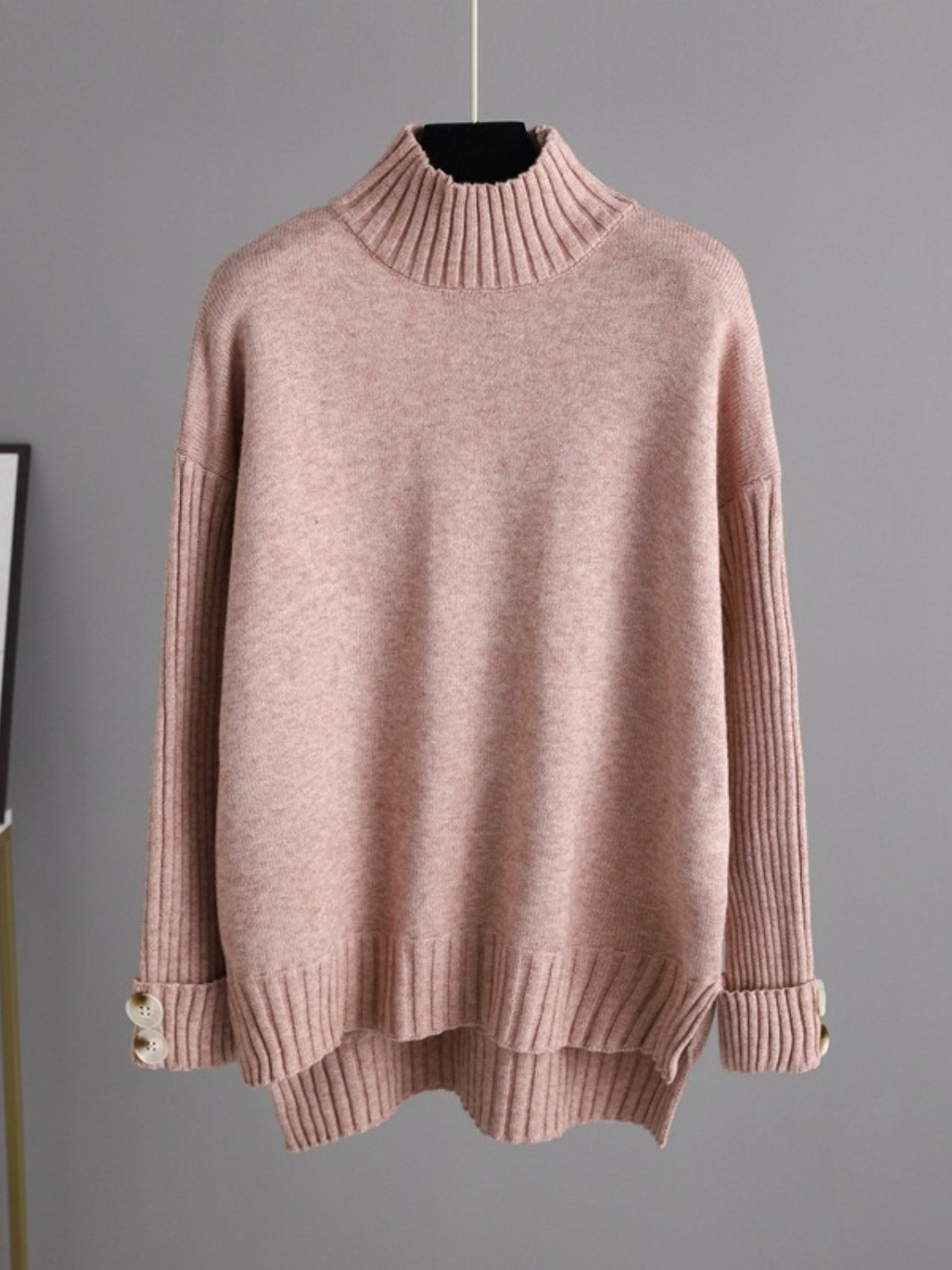 High-Low Turtleneck Top and Pants Sweater Set