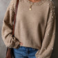 Pearl Detail Long Sleeve Sweater in Mocha