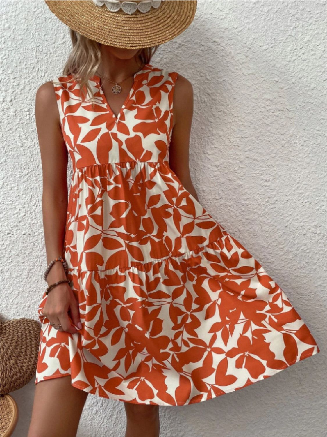 Notched Sleeveless Mini Dress