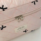 Large Bow Embroidered Quilted Storage Bag with Zip