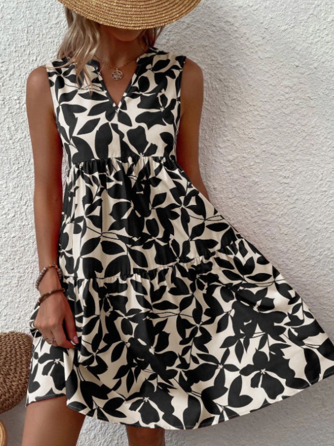 Notched Sleeveless Mini Dress