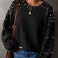 Pearl Detail Long Sleeve Sweater in Mocha