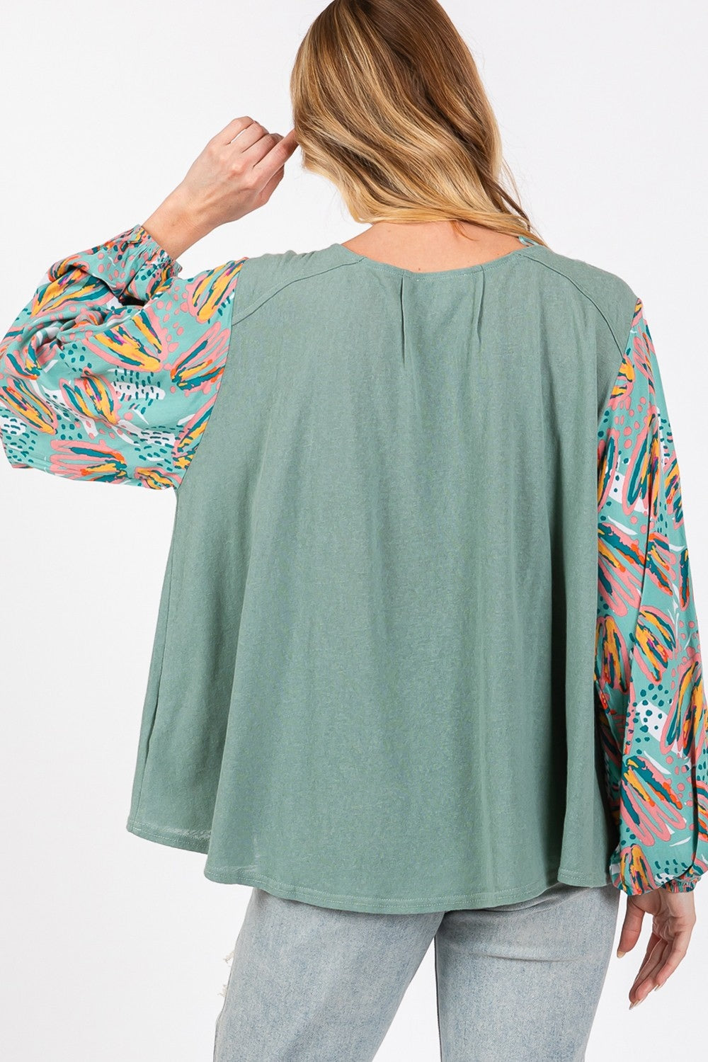 Turquoise Water Bubble Sleeve Top