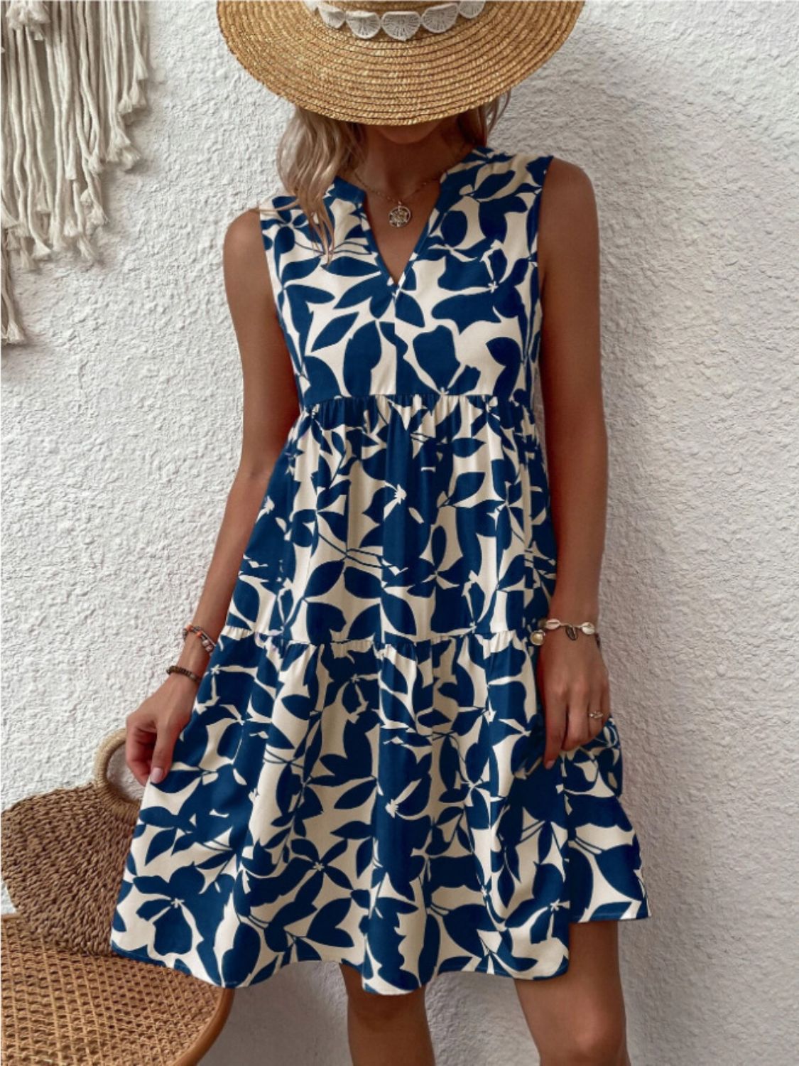 Notched Sleeveless Mini Dress