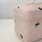 Large Bow Embroidered Quilted Storage Bag with Zip