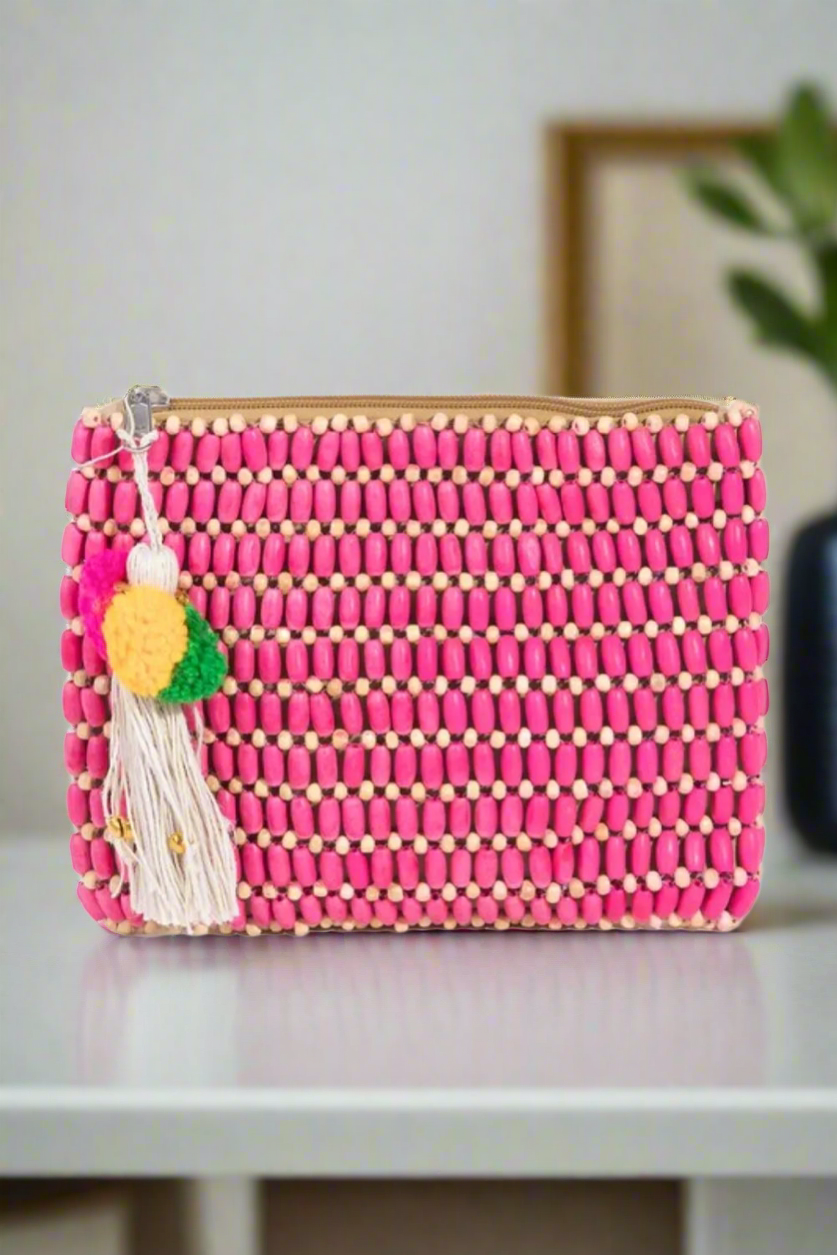 Pink Wooden Bead Clutch