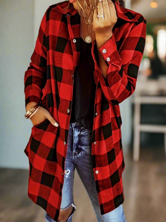 Plaid Snap Down Long Sleeve Shacket