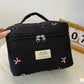 Large Bow Embroidered Quilted Storage Bag with Zip