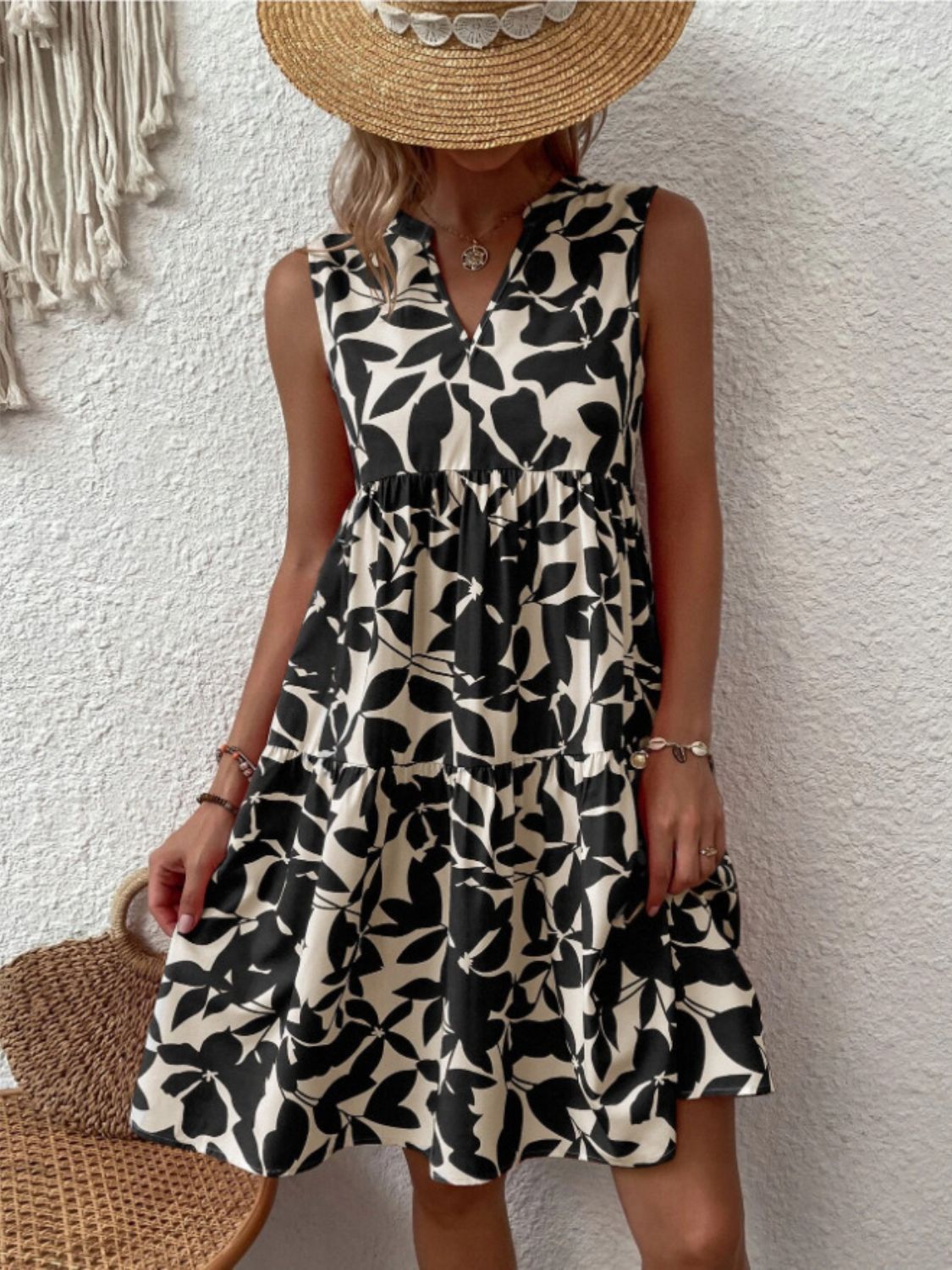 Notched Sleeveless Mini Dress