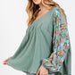 Turquoise Water Bubble Sleeve Top