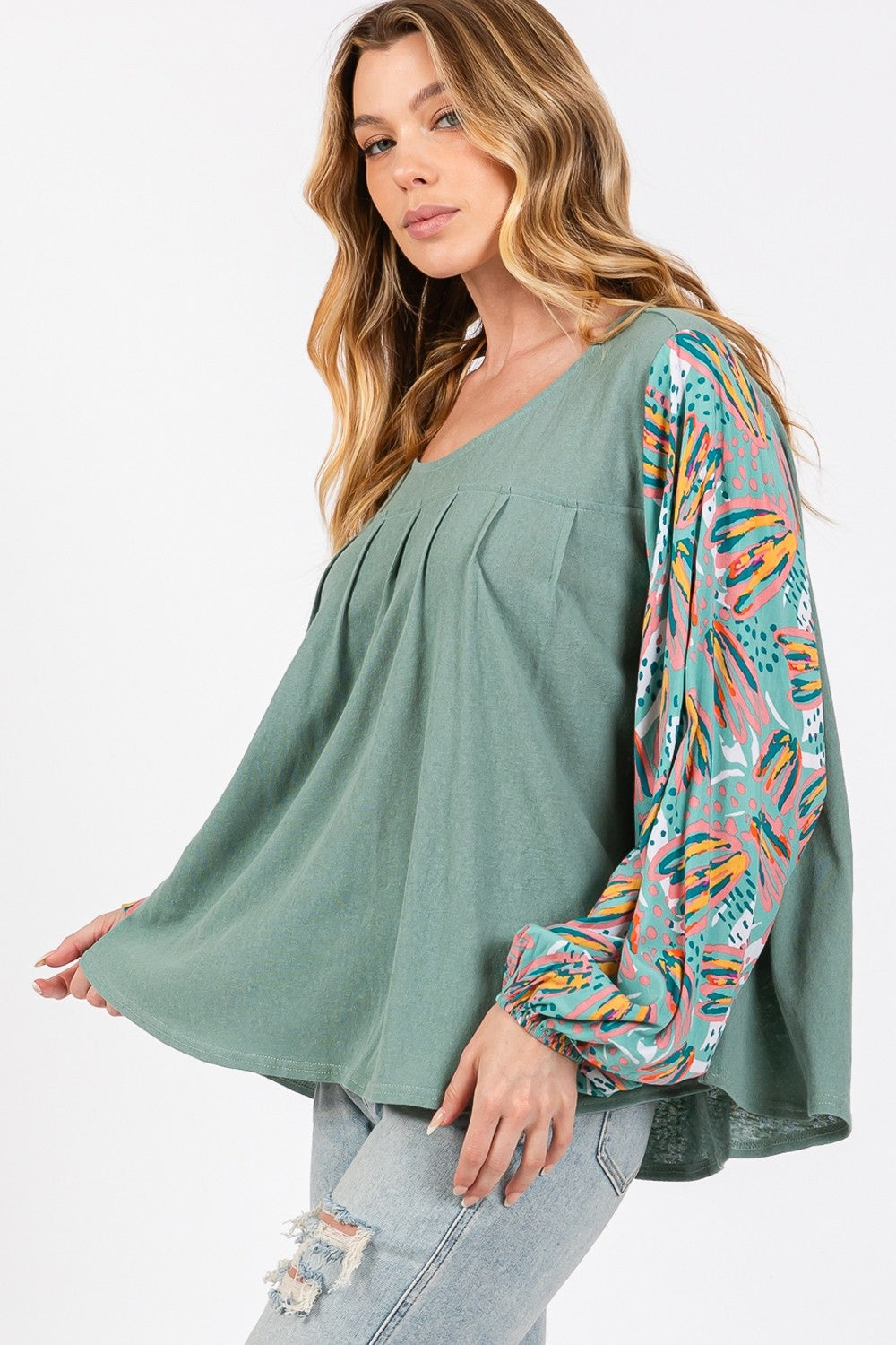 Turquoise Water Bubble Sleeve Top
