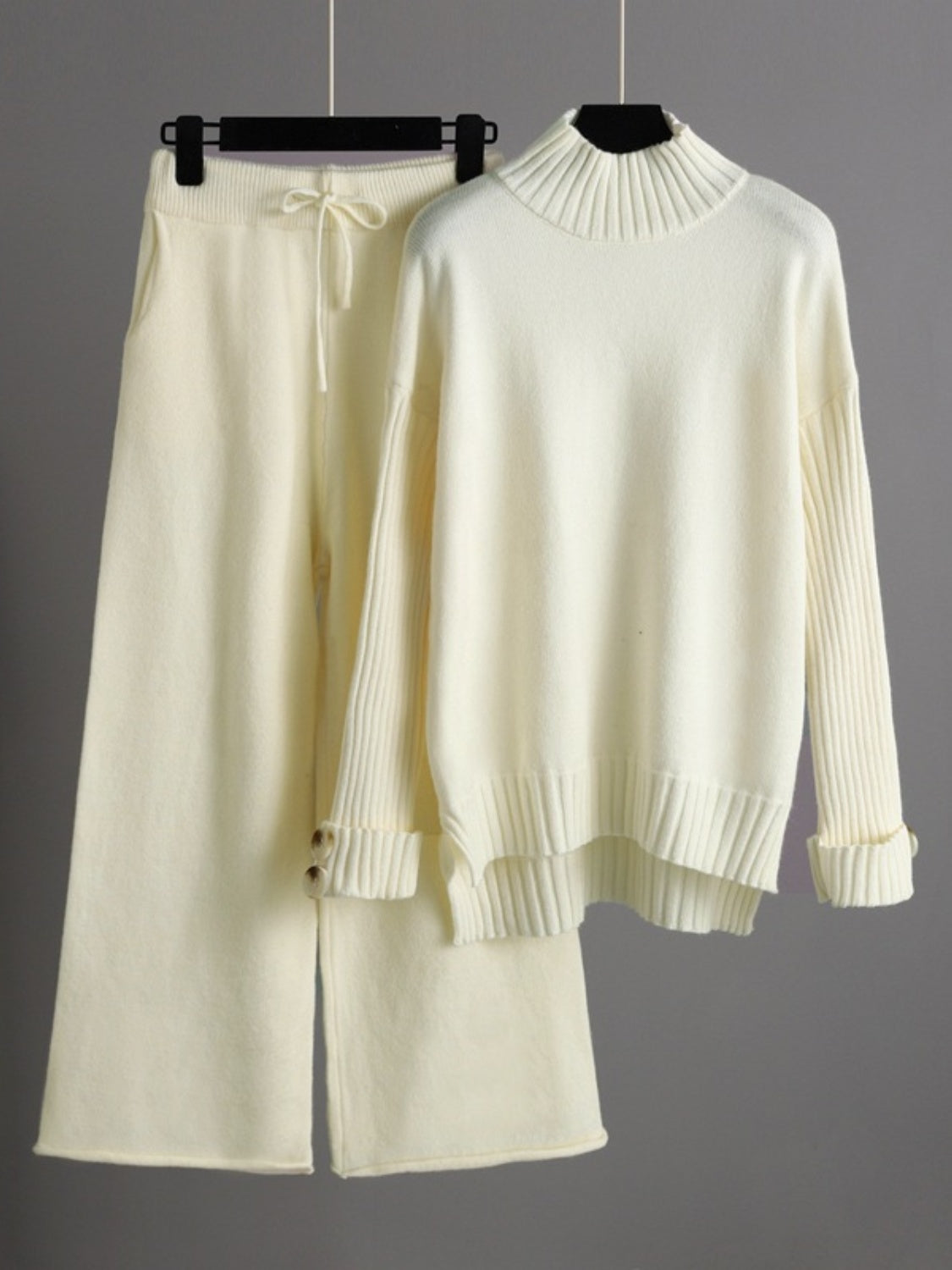 High-Low Turtleneck Top and Pants Sweater Set