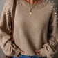 Pearl Detail Long Sleeve Sweater in Mocha