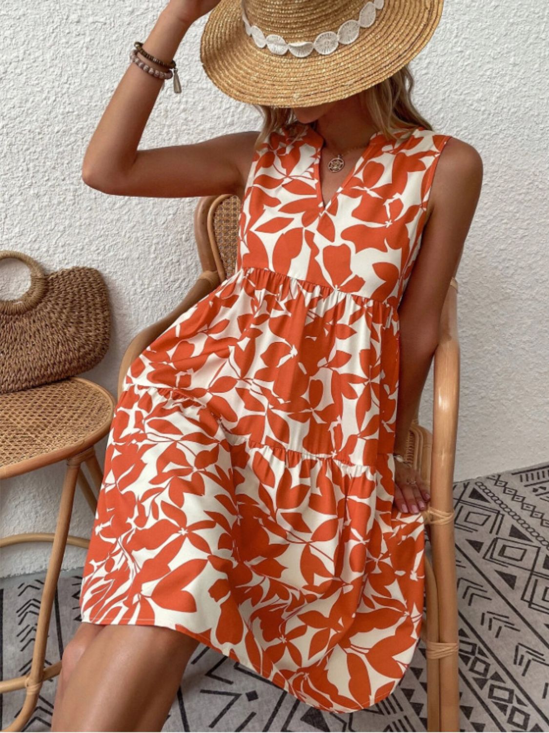 Notched Sleeveless Mini Dress