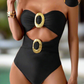 Cutout Sweetheart Neck One-Piece Swimsuit With Gold Accents