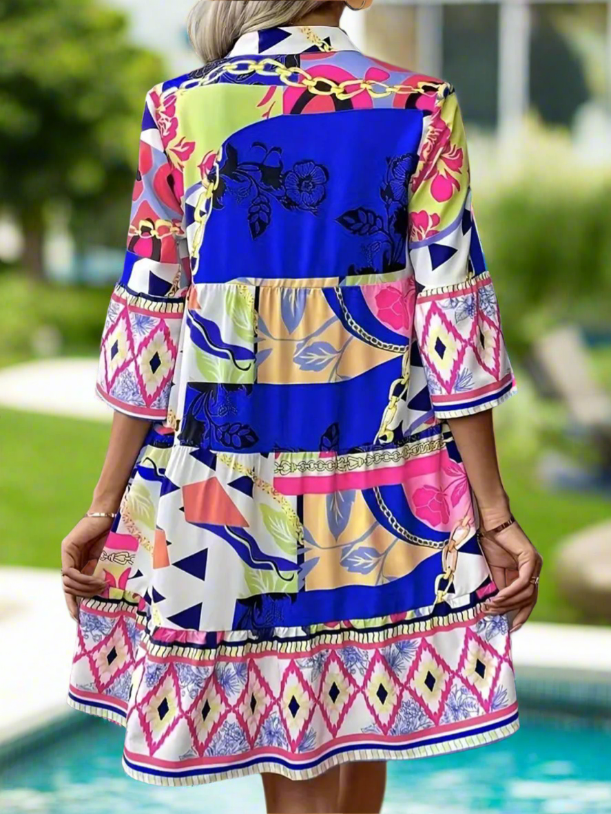 Jewels of The Jungle 3/4 Sleeve Tiered Dress