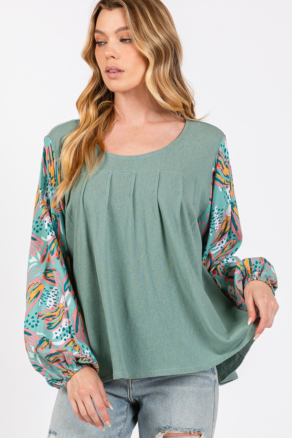 Turquoise Water Bubble Sleeve Top