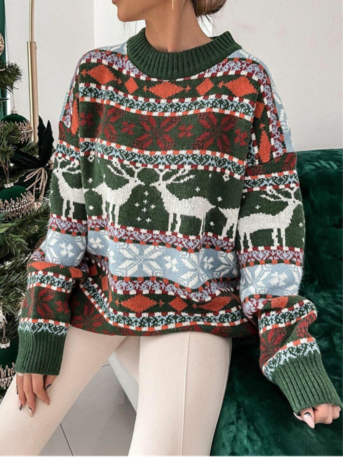 Moose Holiday Dropped Shoulder Sweater