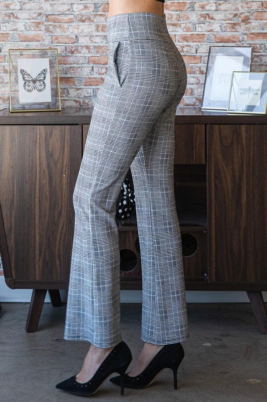 Plaid Flare Pants with Wide Waist Band