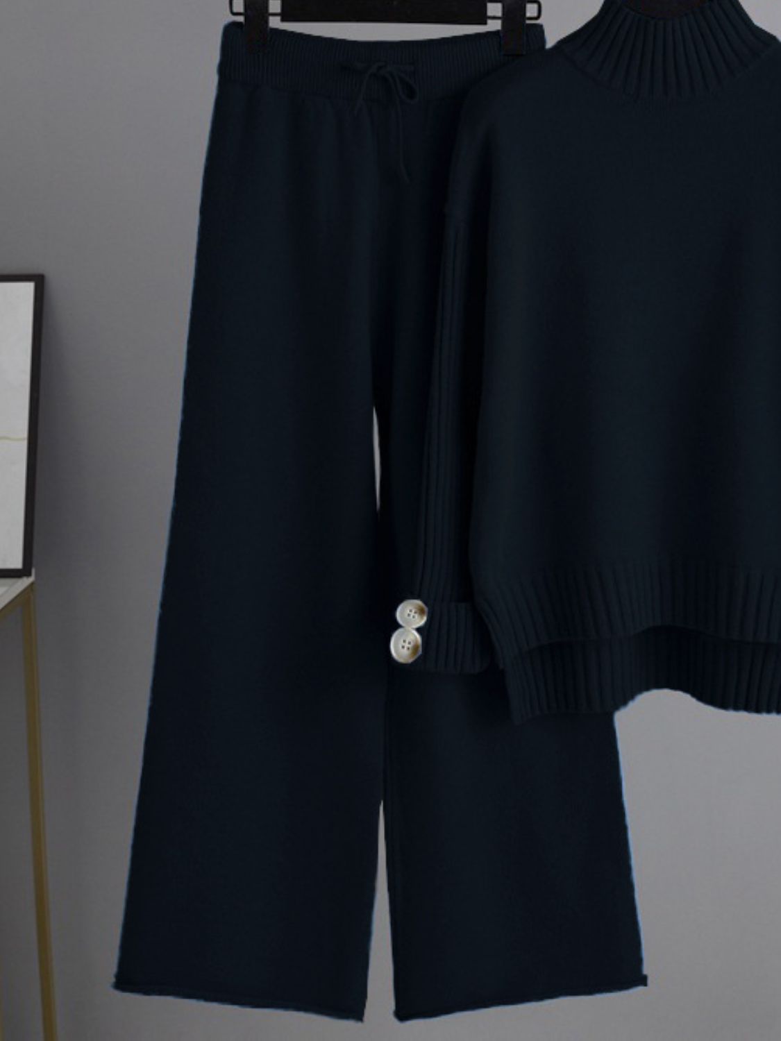 High-Low Turtleneck Top and Pants Sweater Set