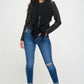 Knit Front Vegan Leather Crop Jacket