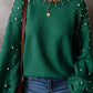 Pearl Detail Long Sleeve Sweater in Mocha